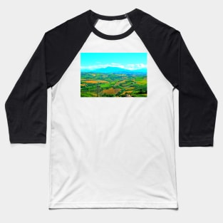 Scene in Carassai with fields sectoring the lands and impressive mountains Baseball T-Shirt